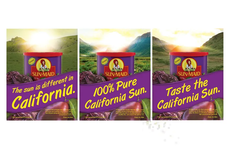 Sun-Maid advertising — print campaign, packaging and billboards
